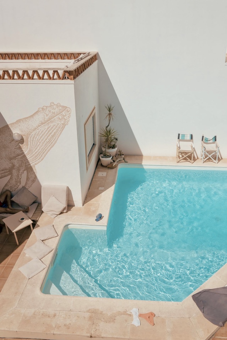 Pool at Ericeira Soulsurfers Villa with whale mural — Art of Connection retreat