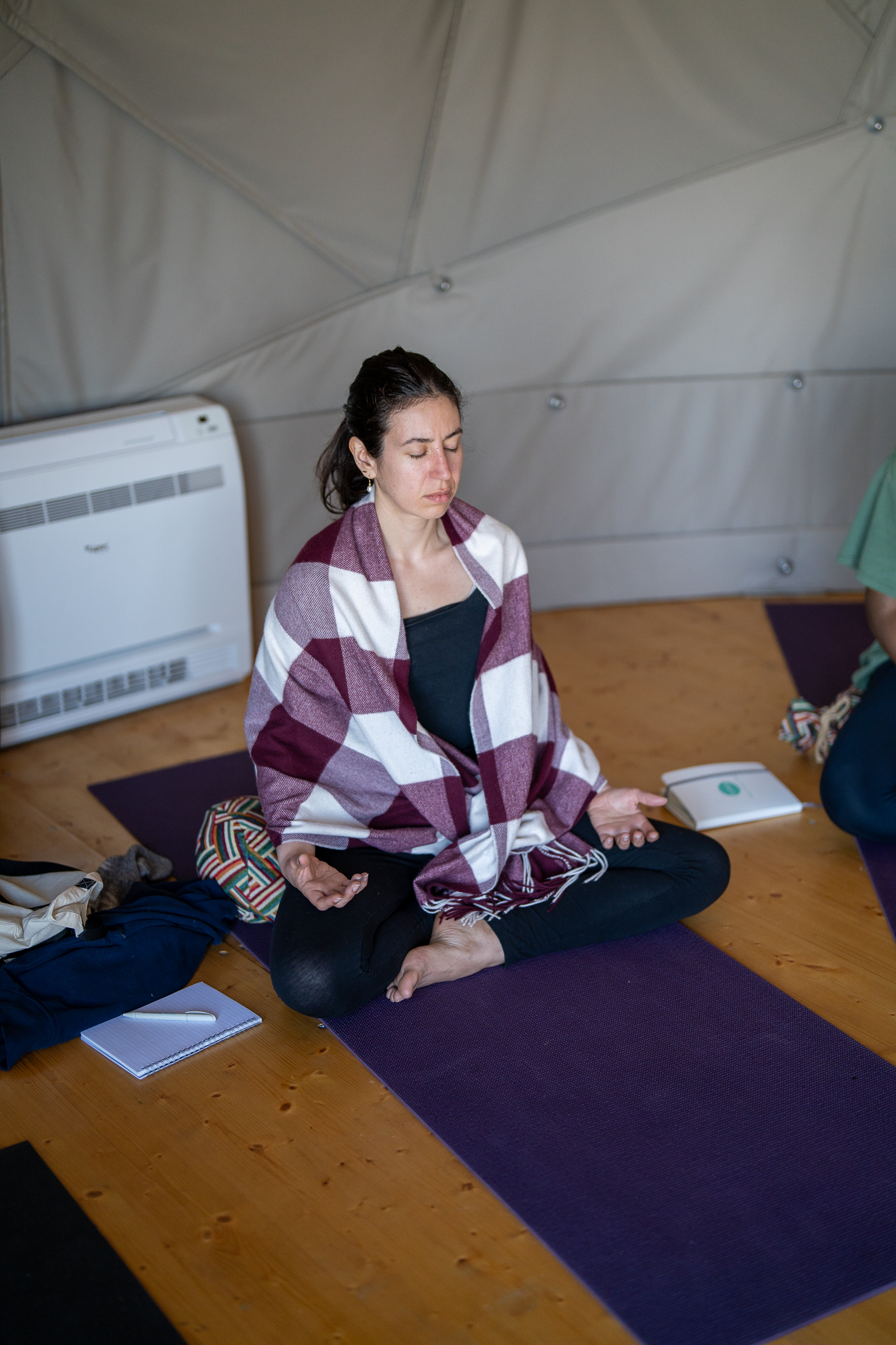 Retreat participants meditating in the dome shala, Priceless Peace Sesimbra