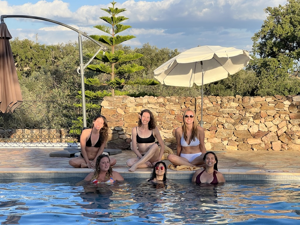 Guests at the Priceless Peace retreat, Portugal natural pool